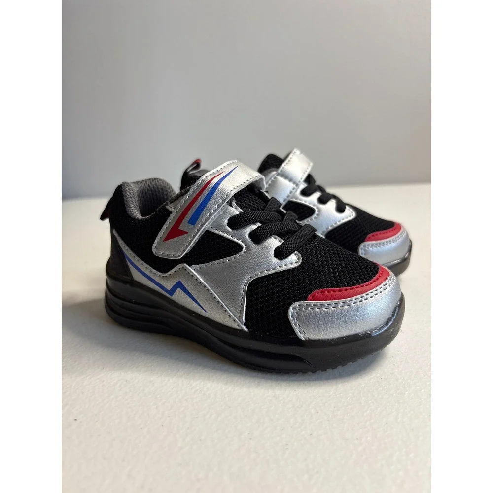 YESKIS Toddler Boys‎ Lightning Sneakers Black Red Silver Size 6 Hook and Loop